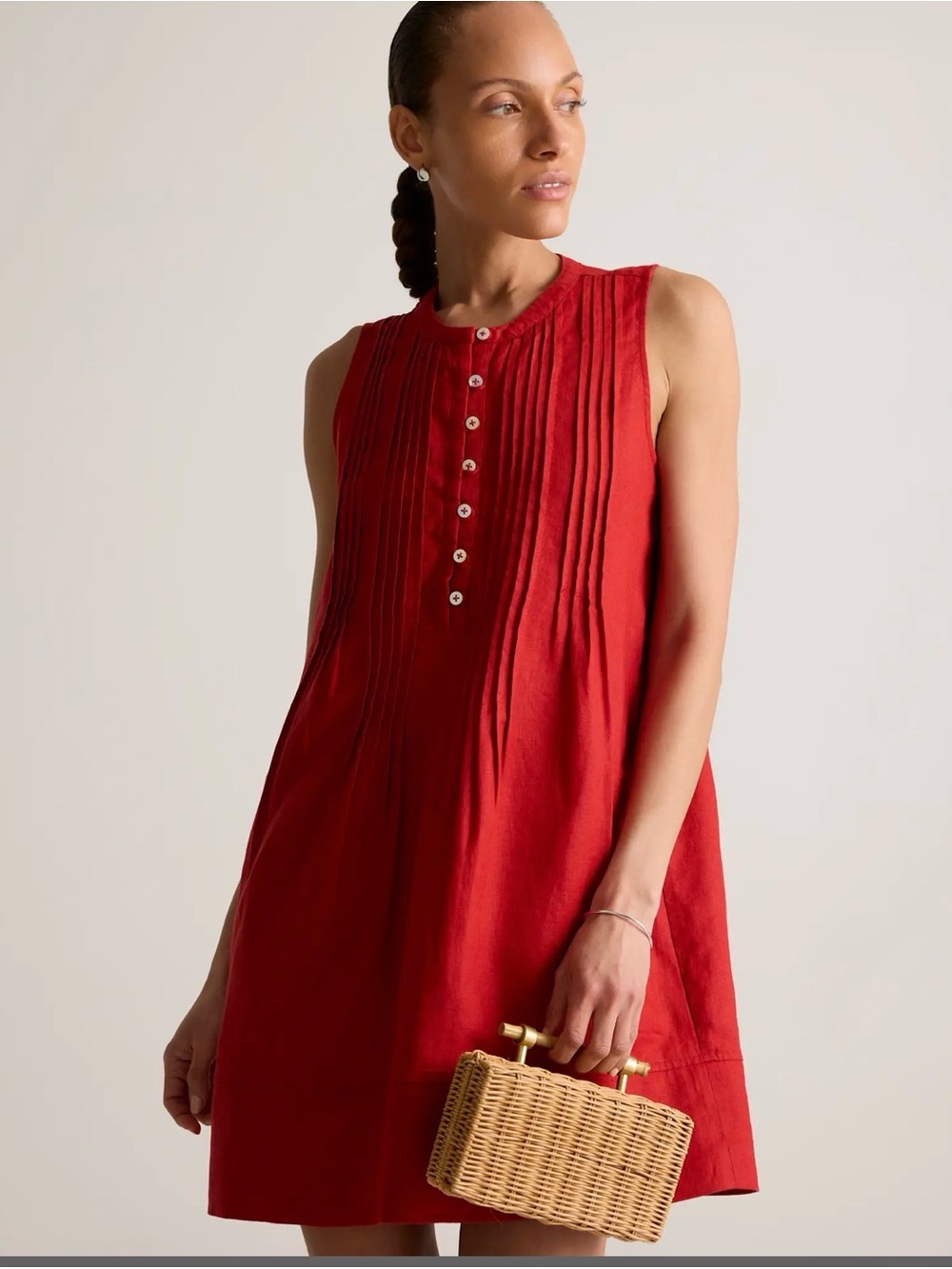 100% European Linen Sleeveless Swing Dress red M